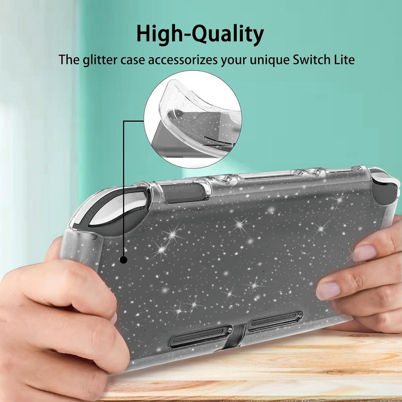 TIKOdirect Carrying Case for Nintendo Switch lite, Pink Shockproof Portable Travel Bag with Large Storage, Glitter Galaxy cover, Screen Protectors, Cute Cat Claw Thumb Grips Caps, Black - Image 4